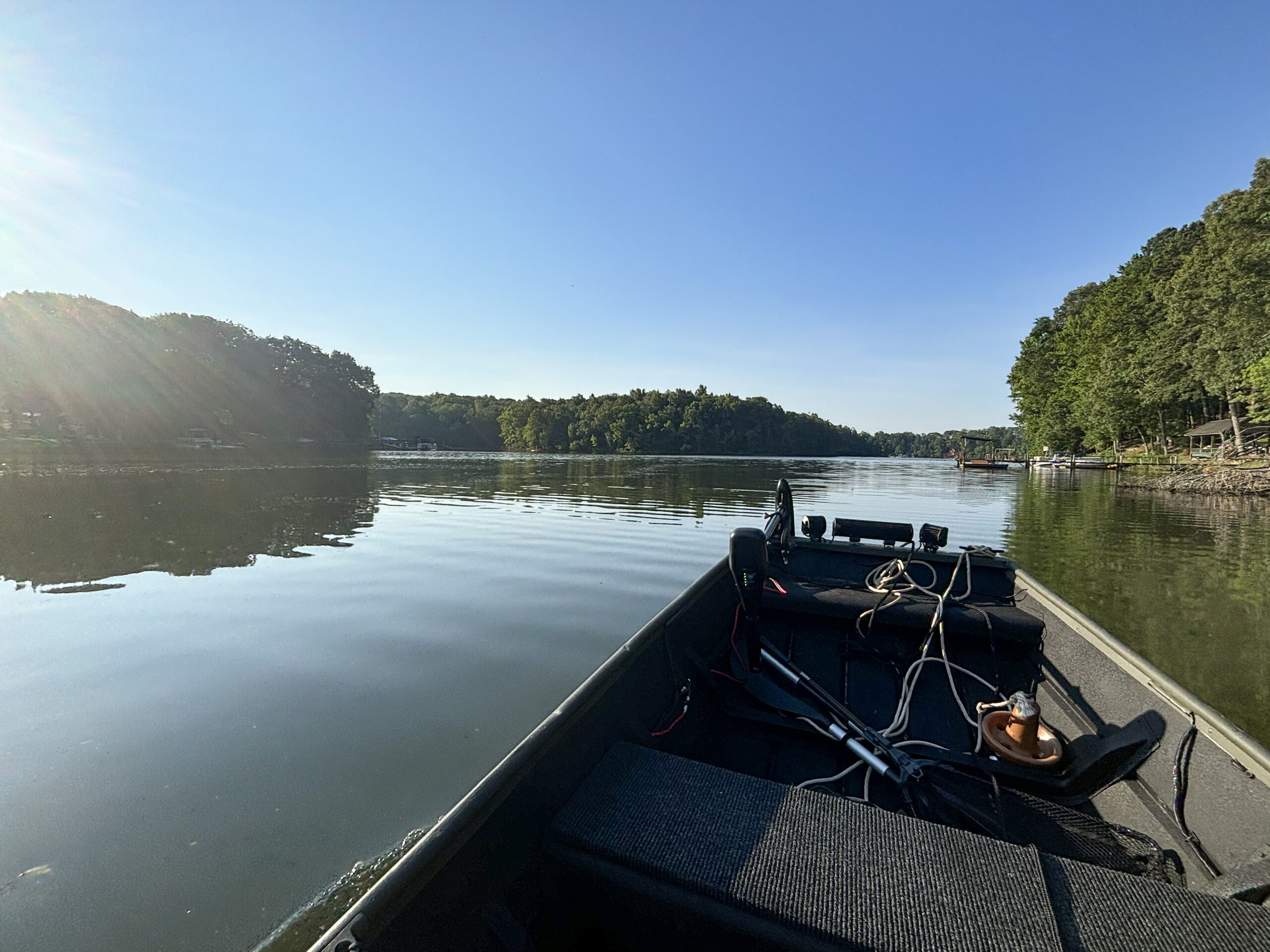 Taking the Jon boat on Mountain Island Lake at Neck Road Boat Ramp.