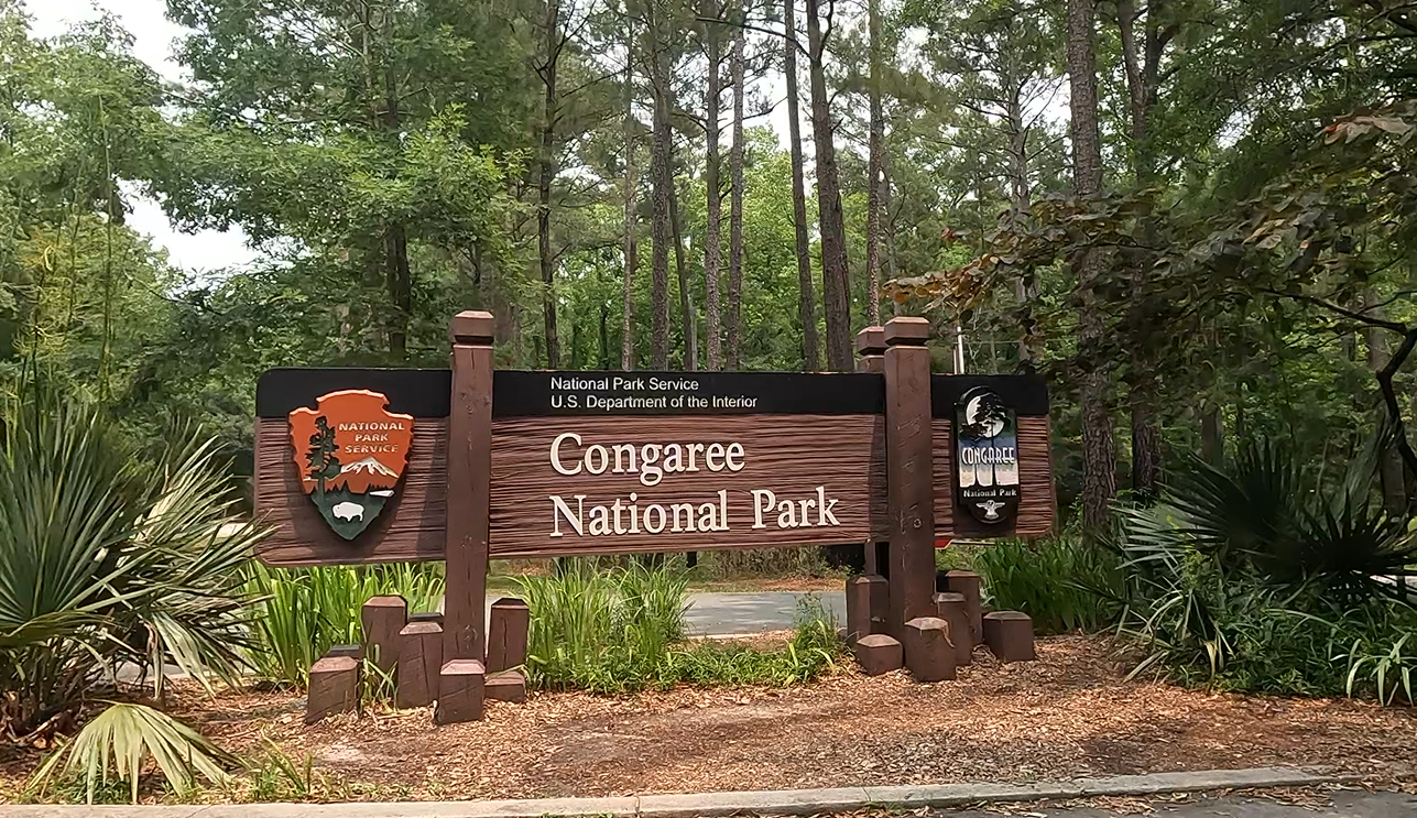 The main entrance sign at Congaree National Park.
